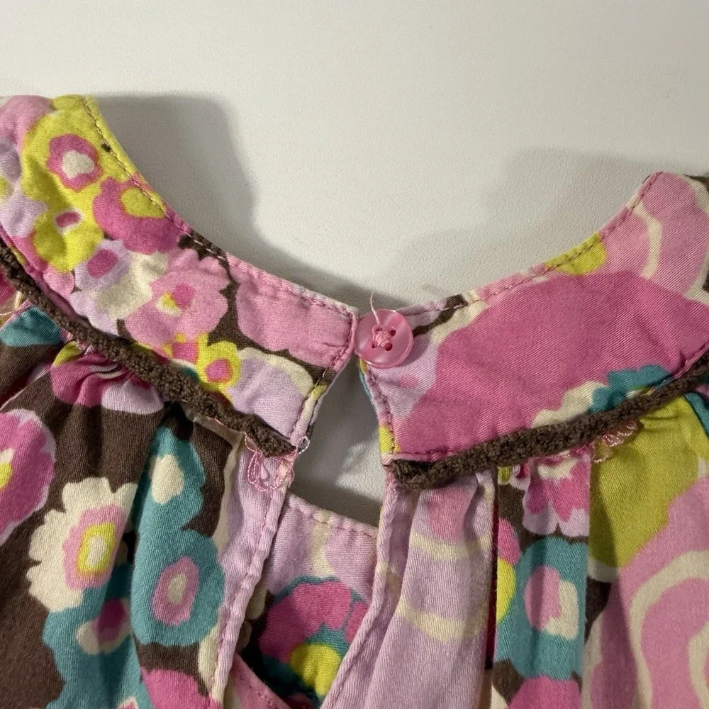 Oshkosh Baby Toddler Girl Brown Pink Floral Dress 3T Kids 100% Cotton Y2K‎ 2000s